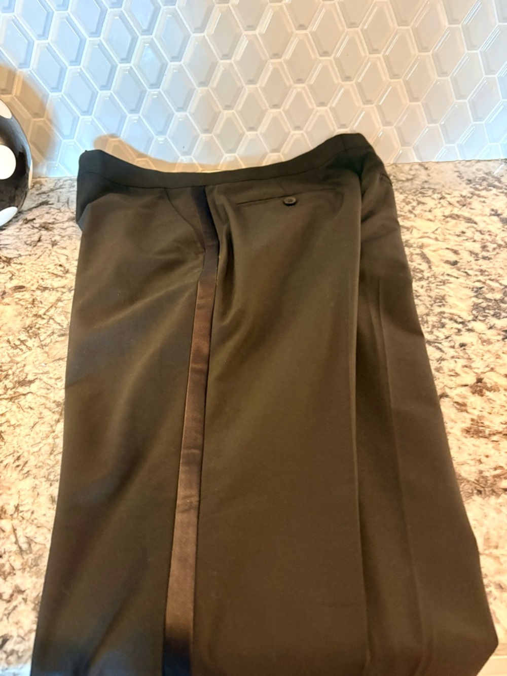 jf j.ferrar Men's Black Dress Pants with Satin Stripe